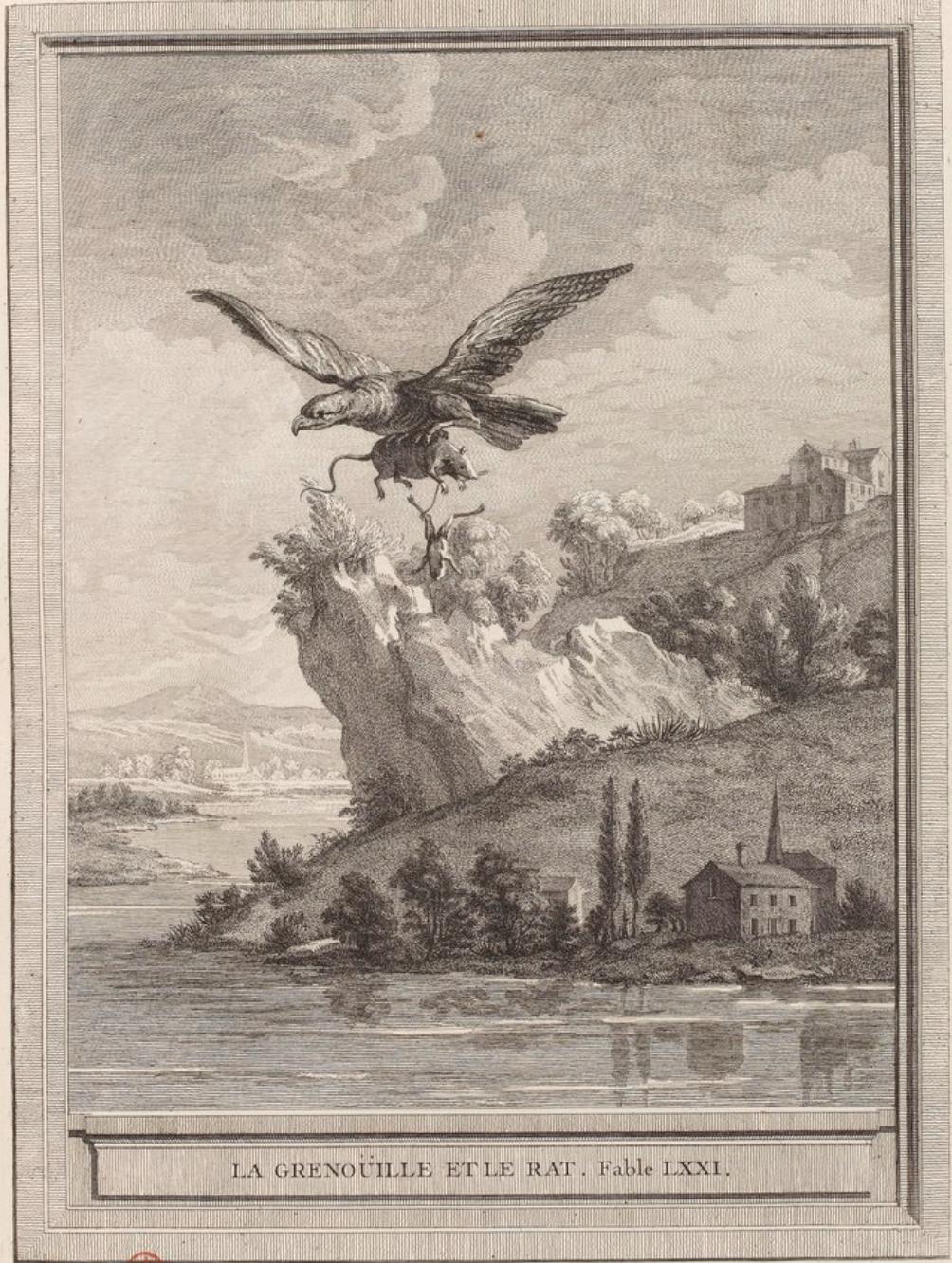 La Grenouille et le Rat par Jean-Baptiste Oudry, source: Fables Choisies Mises en Vers Par J. De la Fontaine (1755)